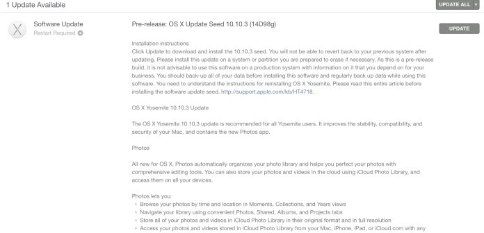 OS X Yosemite 10.10.3 Beta3開放 三聯