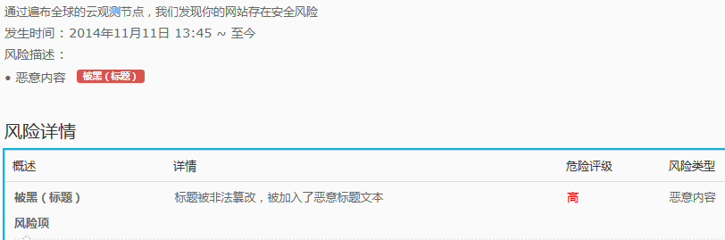 百度雲觀測提示：惡意內容 被黑（標題）標題被非法篡改，被加入了惡意標題文本 三聯