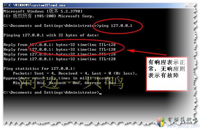 鍵入指令判斷TCP/IP協議是否正常。