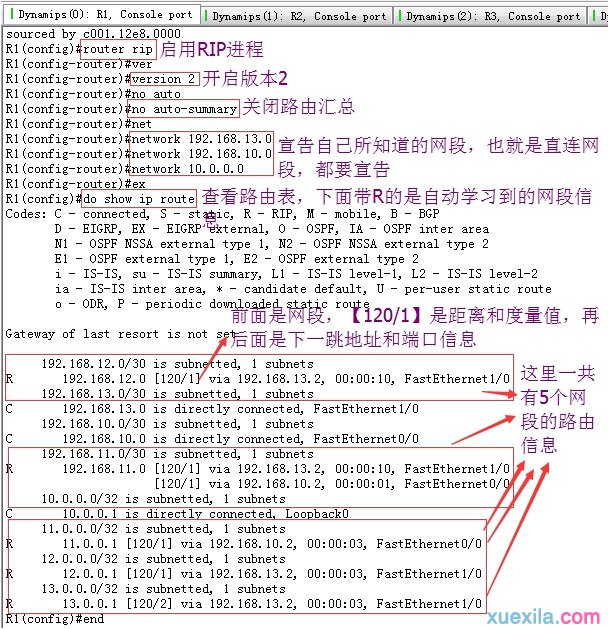 查看R1的路由協議以及配置信息