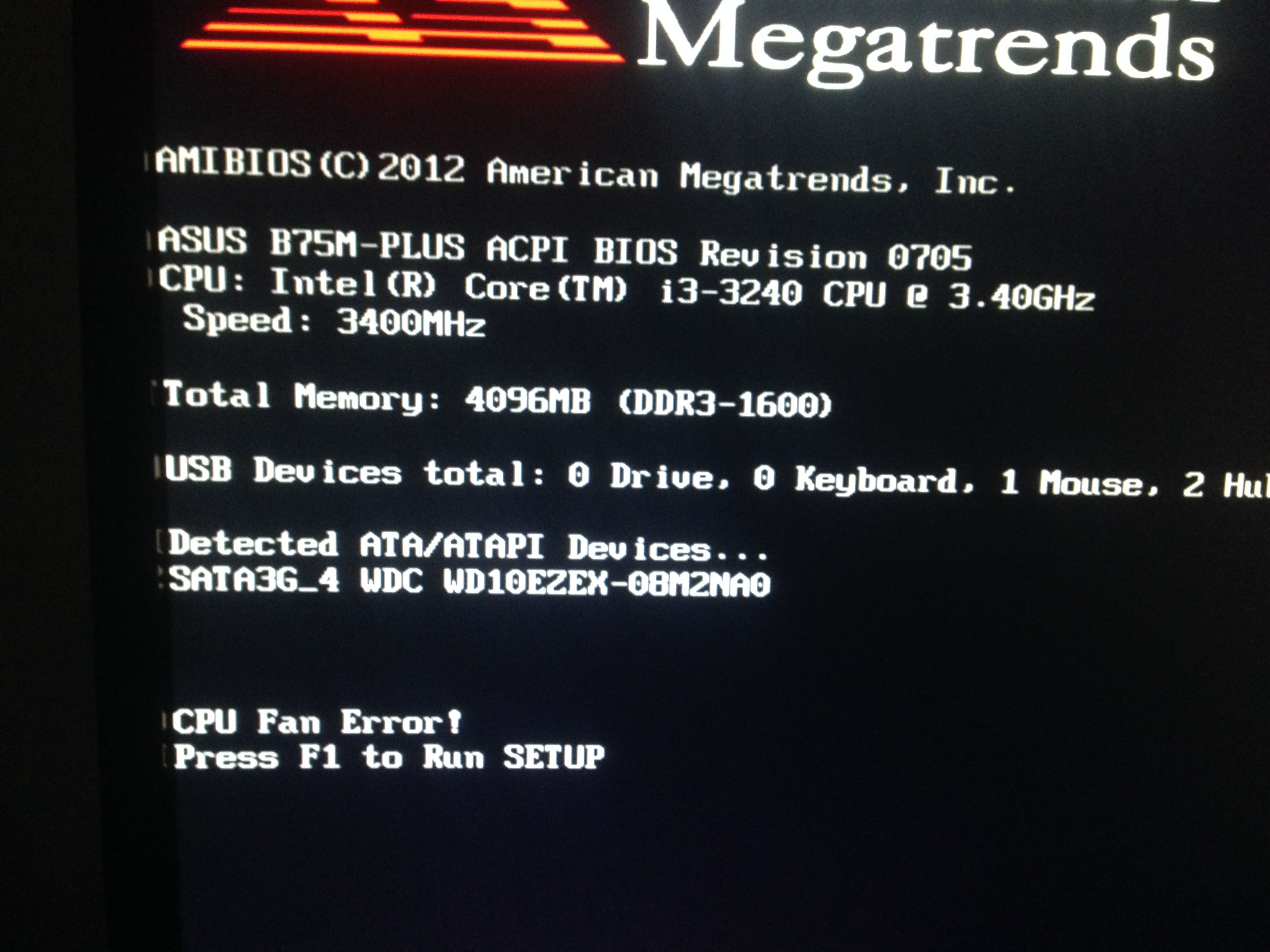cpu fan error press f1 to run setup