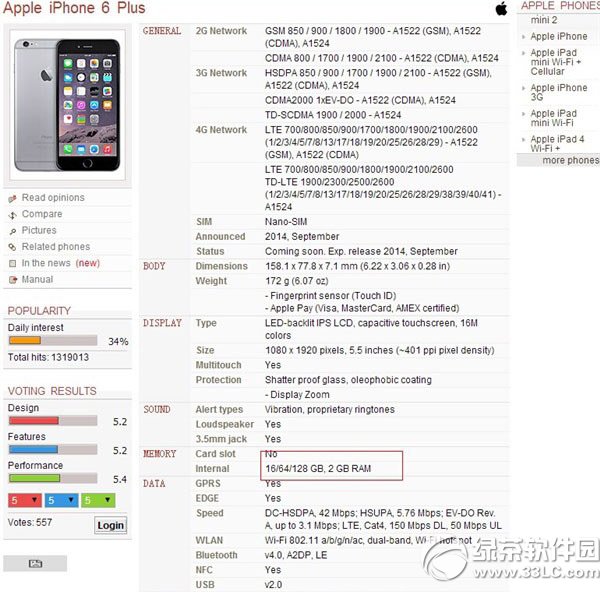 iphone6 plus內存多大？ 三聯