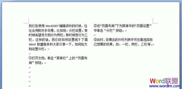 Word2007長篇文檔分欄設置教程