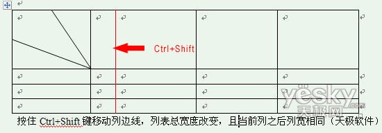 用Ctrl鍵和Shift鍵靈活調整Word2007表格列寬