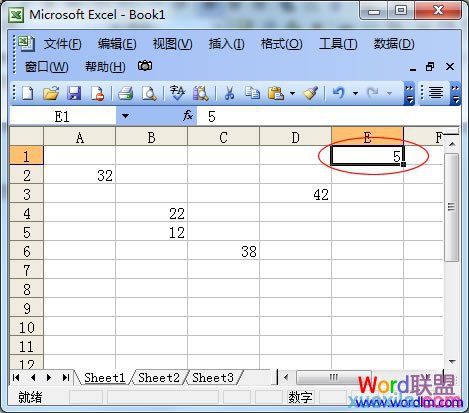 Excel空白處輸入5