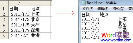 默認的Excel另存為TXT效果