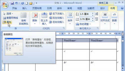 表格工具Word 2007“布局”選項卡