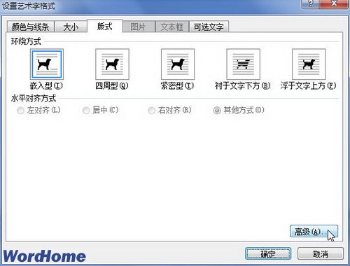 Word2007設置藝術字格式對話框