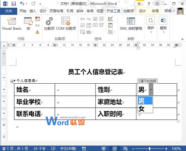 Word2013中利用控件制作下拉選擇按鈕