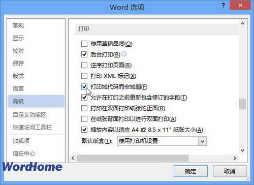 word2013打印域代碼而非域值