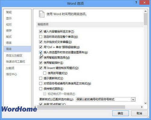 word2013插入自選圖形時自動創建繪圖畫布