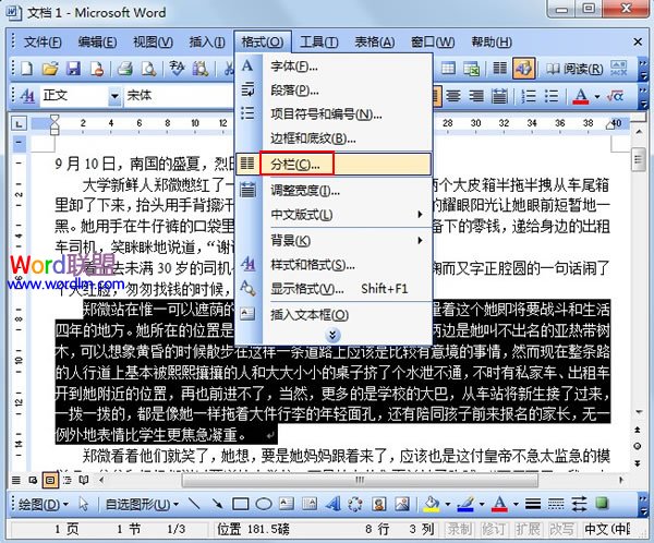 Word2003將文檔進行分欄查看 三聯