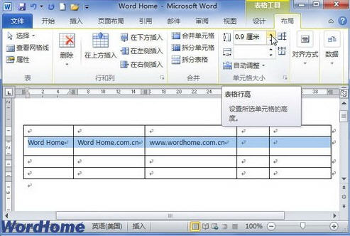 word2010設置行高和列寬