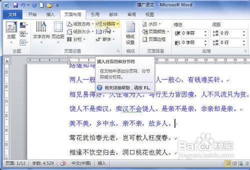 Word2010中插入分頁符的兩種方法