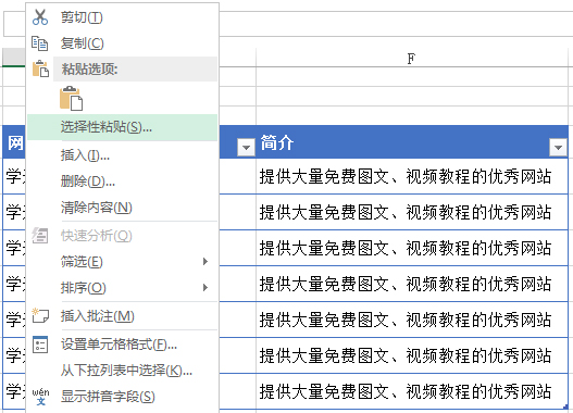 進行選擇性粘貼