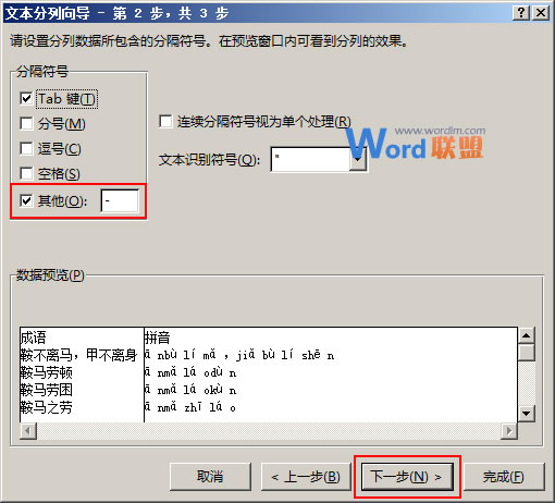 選擇分隔符號-Excel分列