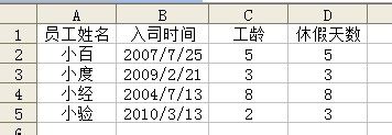 怎樣用Excel函數自動計算員工工齡及休假天數