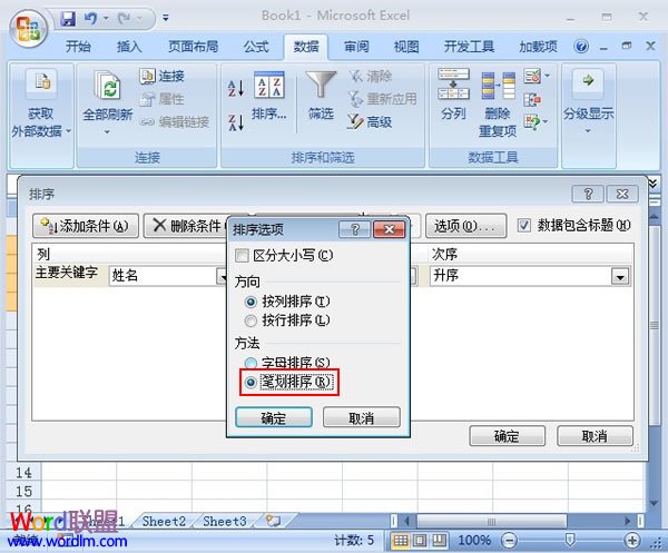 Excel2007如何設置根據筆畫排序