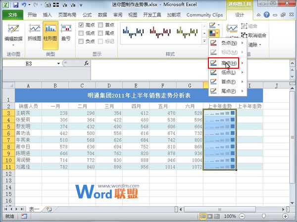 Excel2010中活用迷你圖制作走勢表