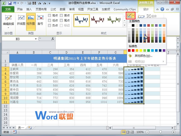 Excel2010中活用迷你圖制作走勢表