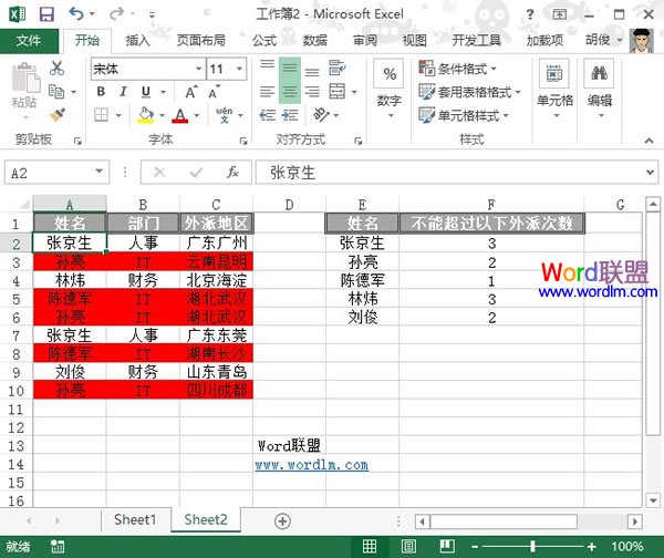 突出顯示Excel2013中不符合要求的行