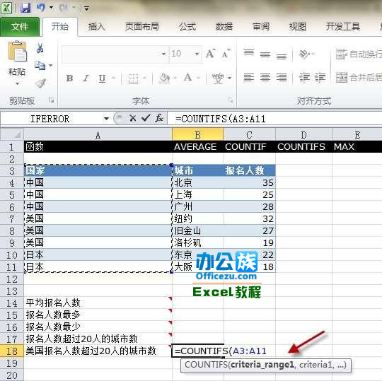 Execl2010中的COUNTIFS函數運用