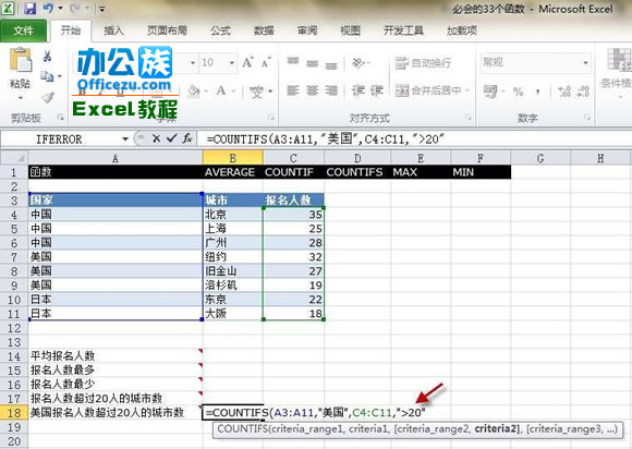 Execl2010中的COUNTIFS函數運用