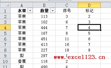 對標記列排序把要粘貼的數據排在一起