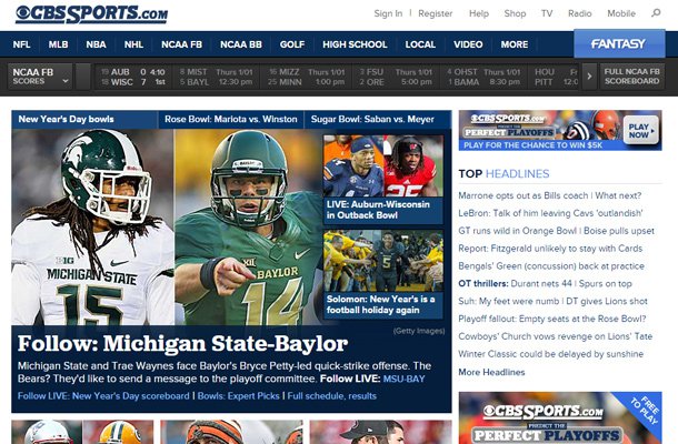 cbs sports network homepage layout