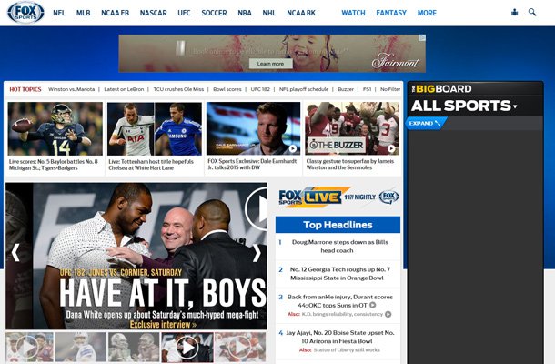 fox sports website homepage layout