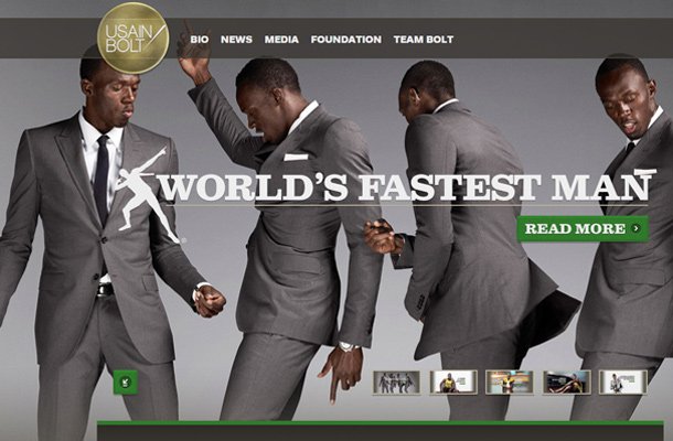 usain bolt athlete homepage website layout