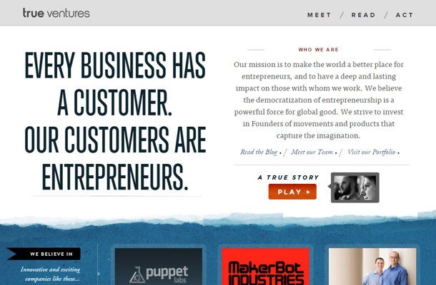 true ventures capital investing homepage typography