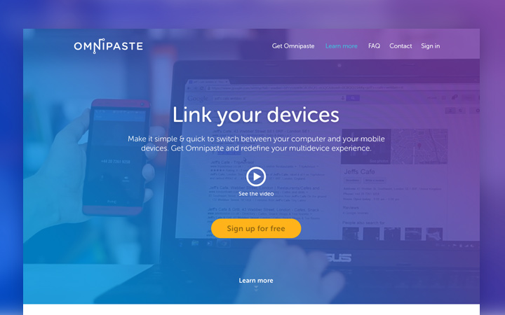 omnipaste website app homepage design