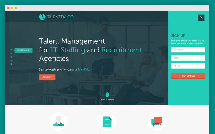 talent falco homepage landing page design