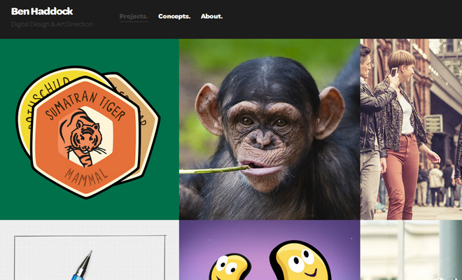 ben haddock dark personal portfolio website layout