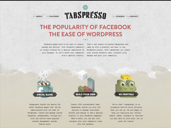 Textured website design example: tabspresso