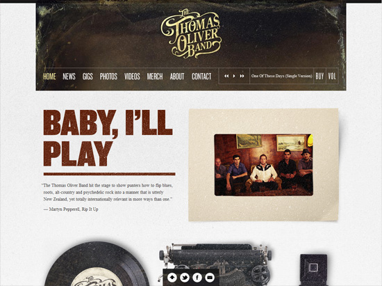 Textured website design example: The Thomas Oliver Band