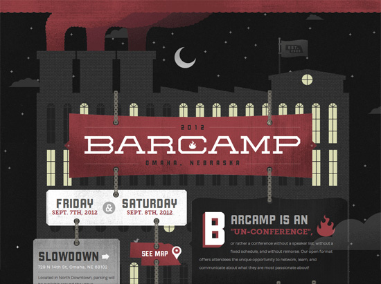 Textured website design example: Barcamp Omaha 2012
