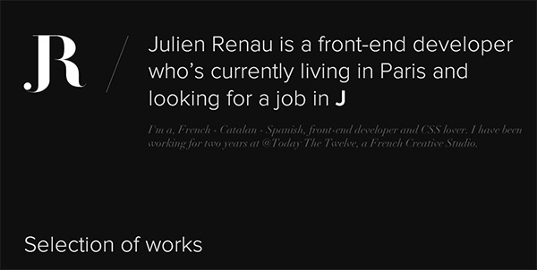 Julien Renau in Collection of 50 Modern Websites in Dark Style