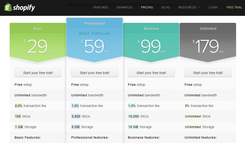 pricing table 7 