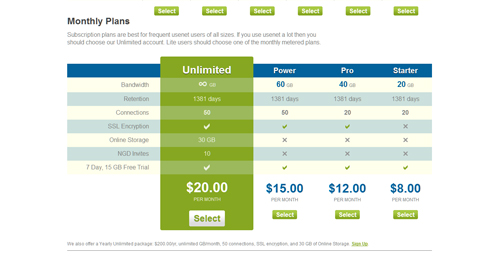 pricing table 8 