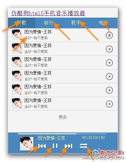 仿酷狗html5手機音樂播放器主要部分代碼 三聯