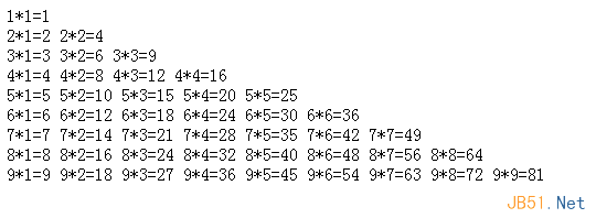 php實現的九九乘法口訣表簡潔版  三聯