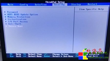 聯想筆記本預裝Win8改Win7 BIOS設置圖解教程---Security選項界面