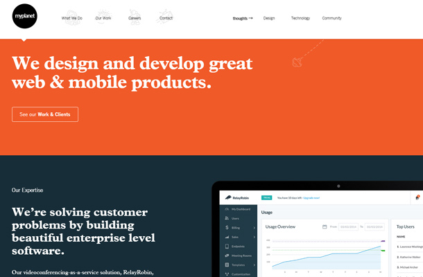 myplanet design website homepage typography