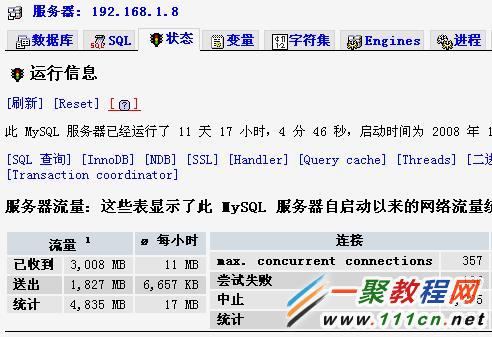 phpMyAdmin查看MySQL運行狀況