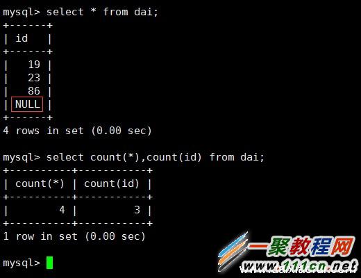 mysql中count(*)和count(某個字段)的區別