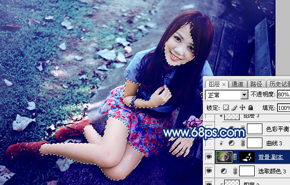 Photoshop打造唯美的暗調青藍色秋季人物圖片