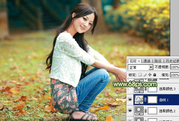 Photoshop為外景美女圖片打造甜美的秋季橙綠色