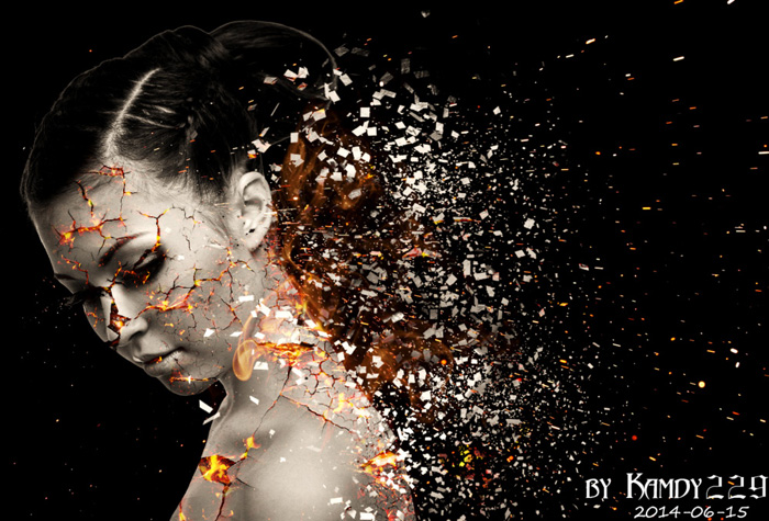 Photoshop給美女加上超酷的火焰碎片效果 三聯